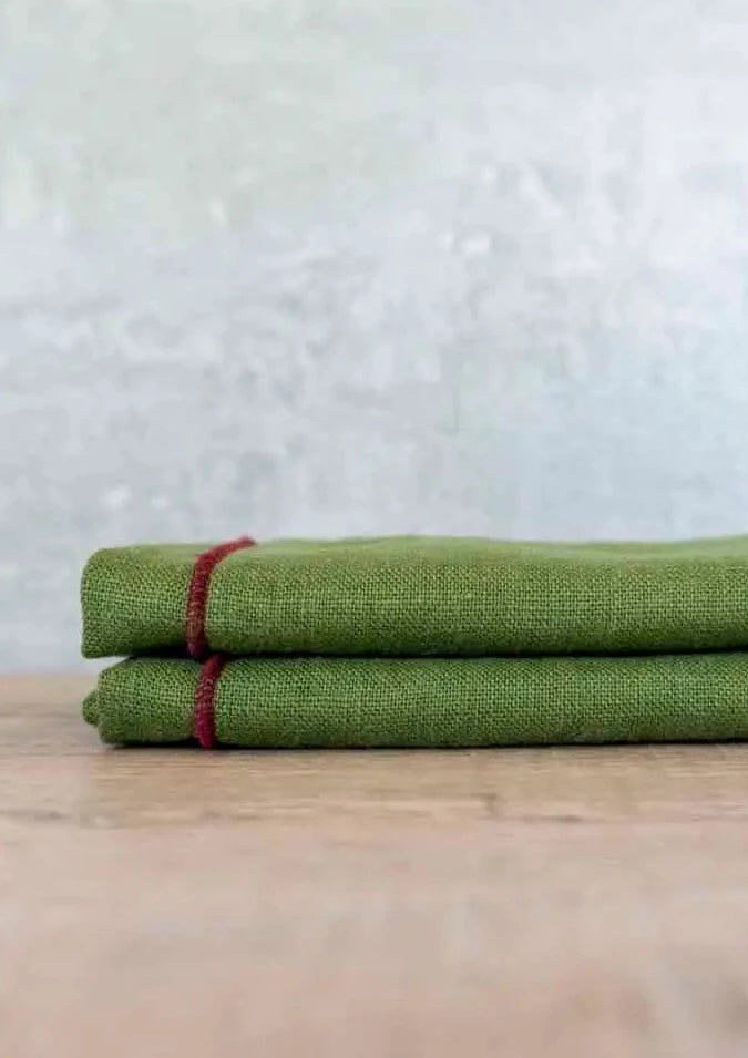 100% Linen Holiday Green/Burgaundy Cloth Napkins, Set of 2