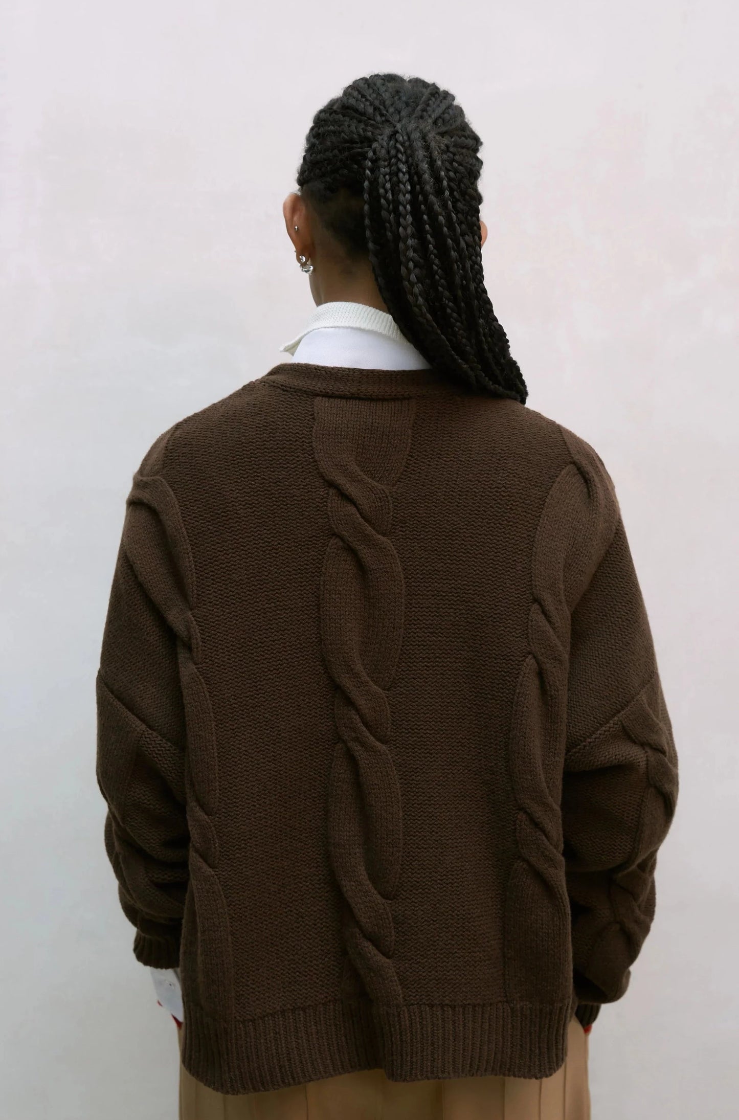 Wool & Cashmere Braided Sweater, Brown