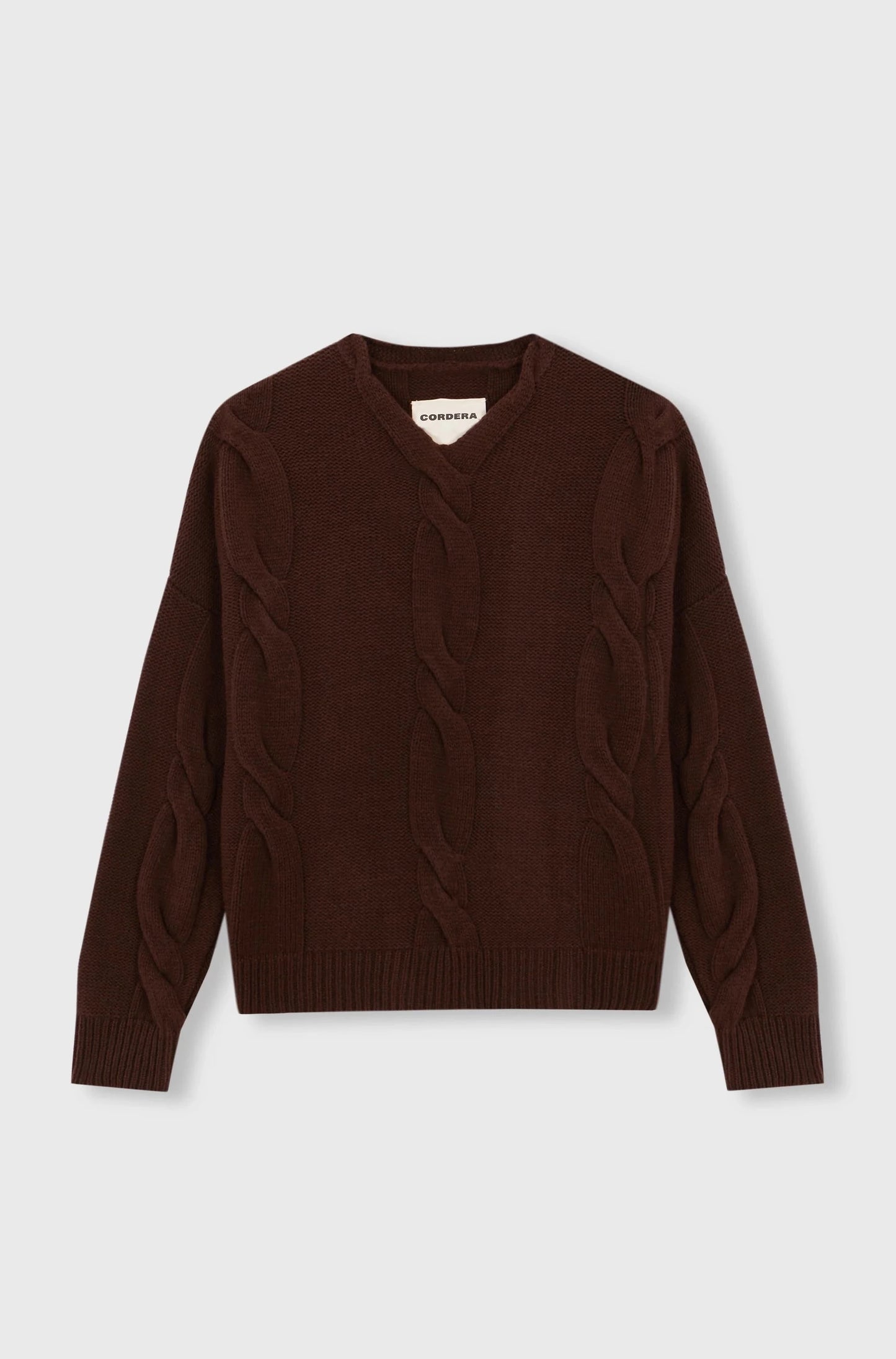 Wool & Cashmere Braided Sweater, Brown