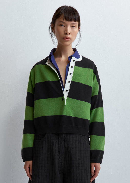 Merino Wool Striped Polo Sweter, Herba