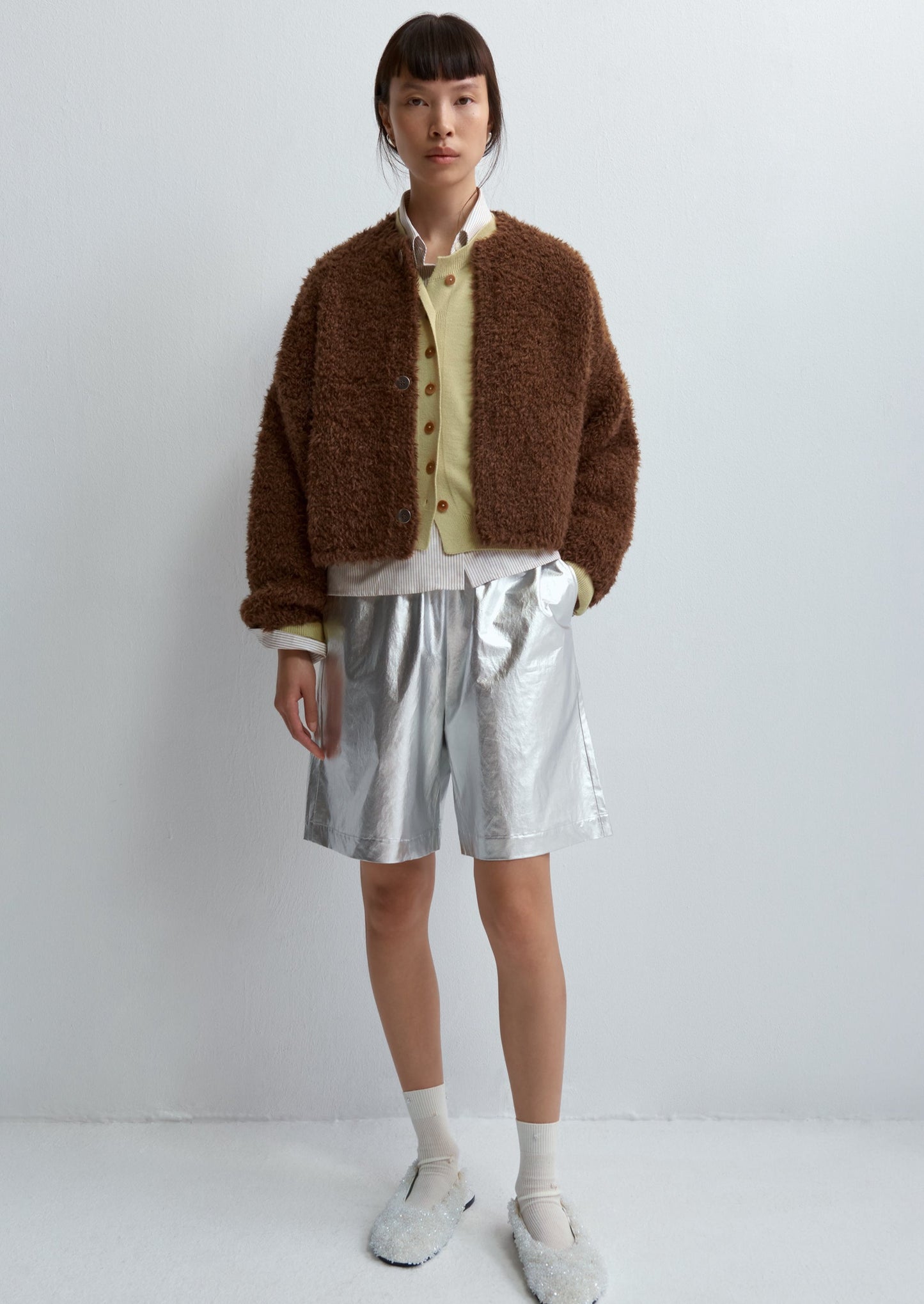 Teddy Cropped Cardigan, Acorn