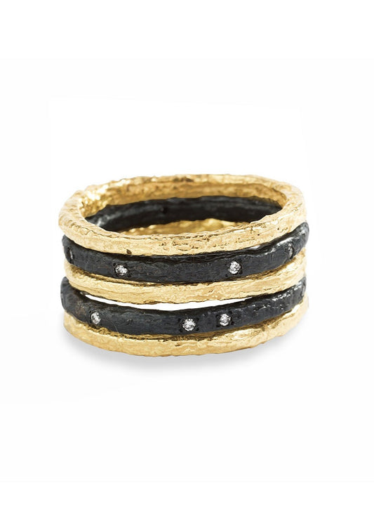 Svelare 18K Gold & Blackened Silver Rings