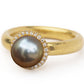 22K Gold Ring set with Black Pearl & Diamonds