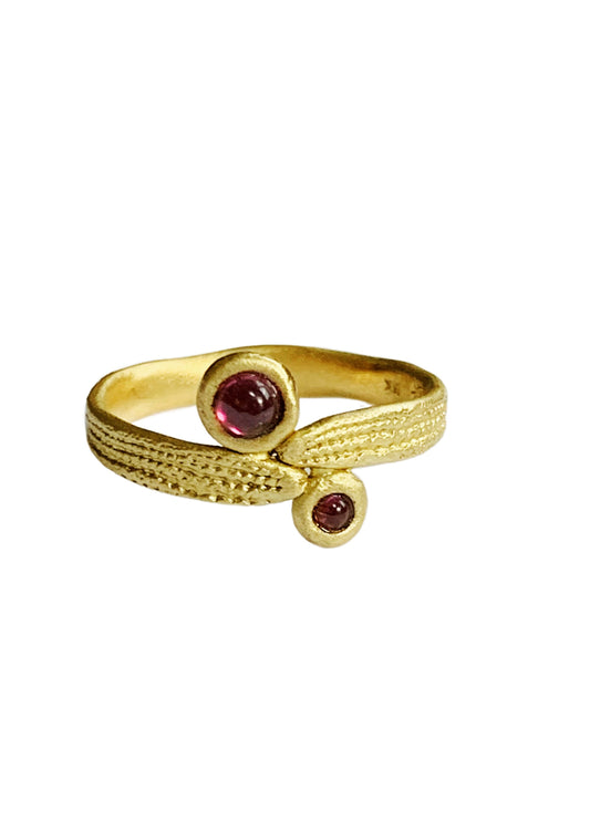 Double Rhodolite Garnet 18K Gold Ring