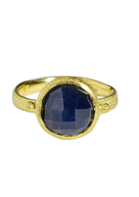 Blue Rose Cut Sapphire Ring in 18K Gold