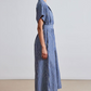 Vincenza Wrap Maxi Dress, Indigo Stripe