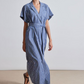 Vincenza Wrap Maxi Dress, Indigo Stripe