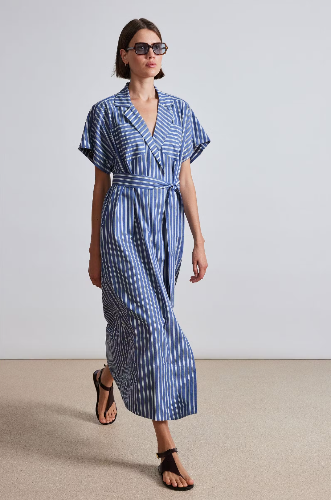 Vincenza Wrap Maxi Dress, Indigo Stripe