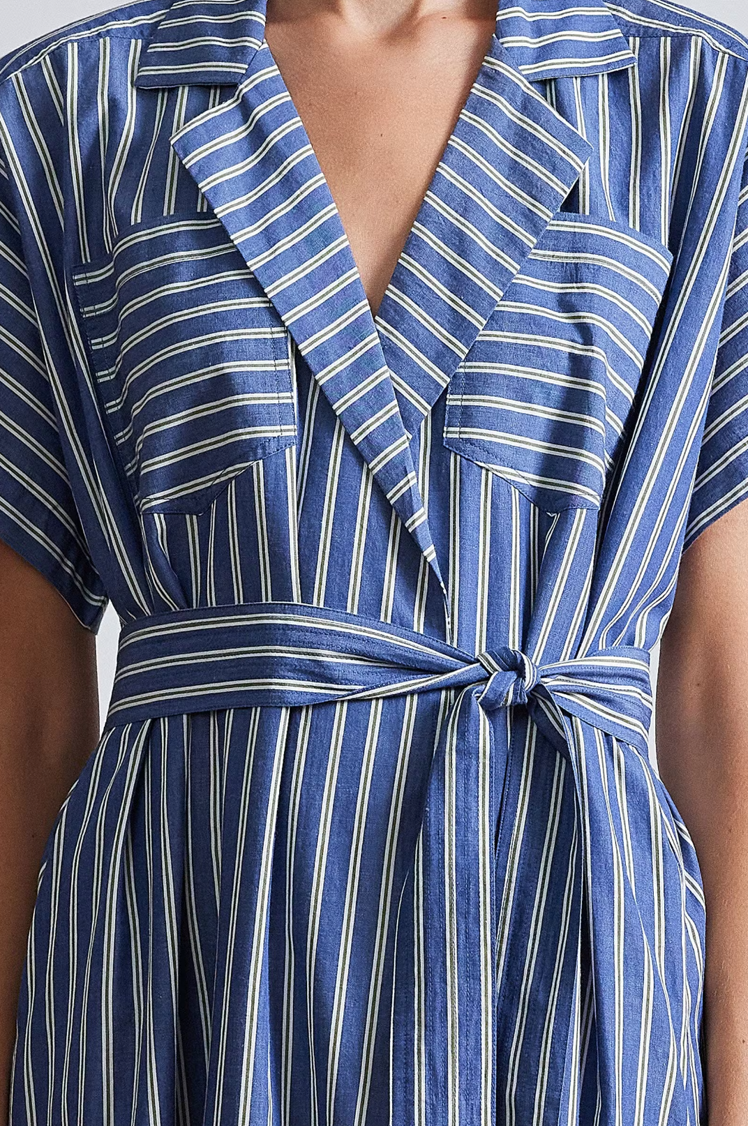 Vincenza Wrap Maxi Dress, Indigo Stripe