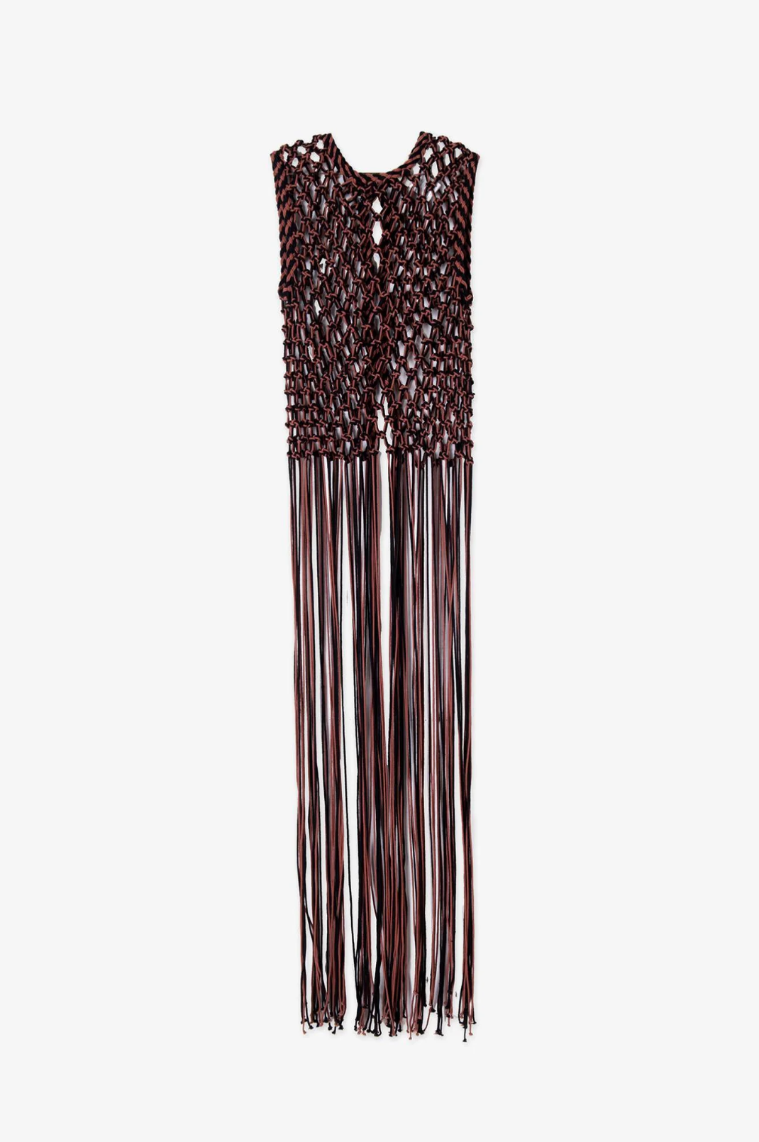 Macrame Vest with Fringe, Brown