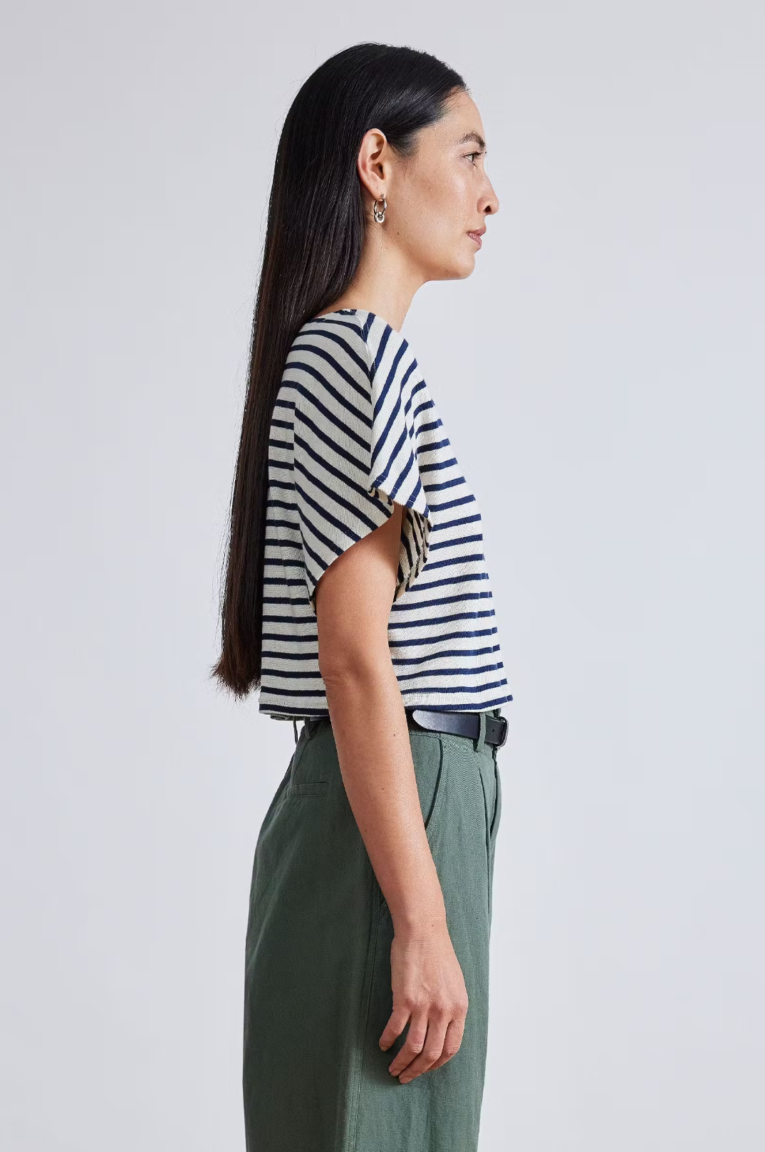 Luju Crop Tee, Navy & Cream Stripe