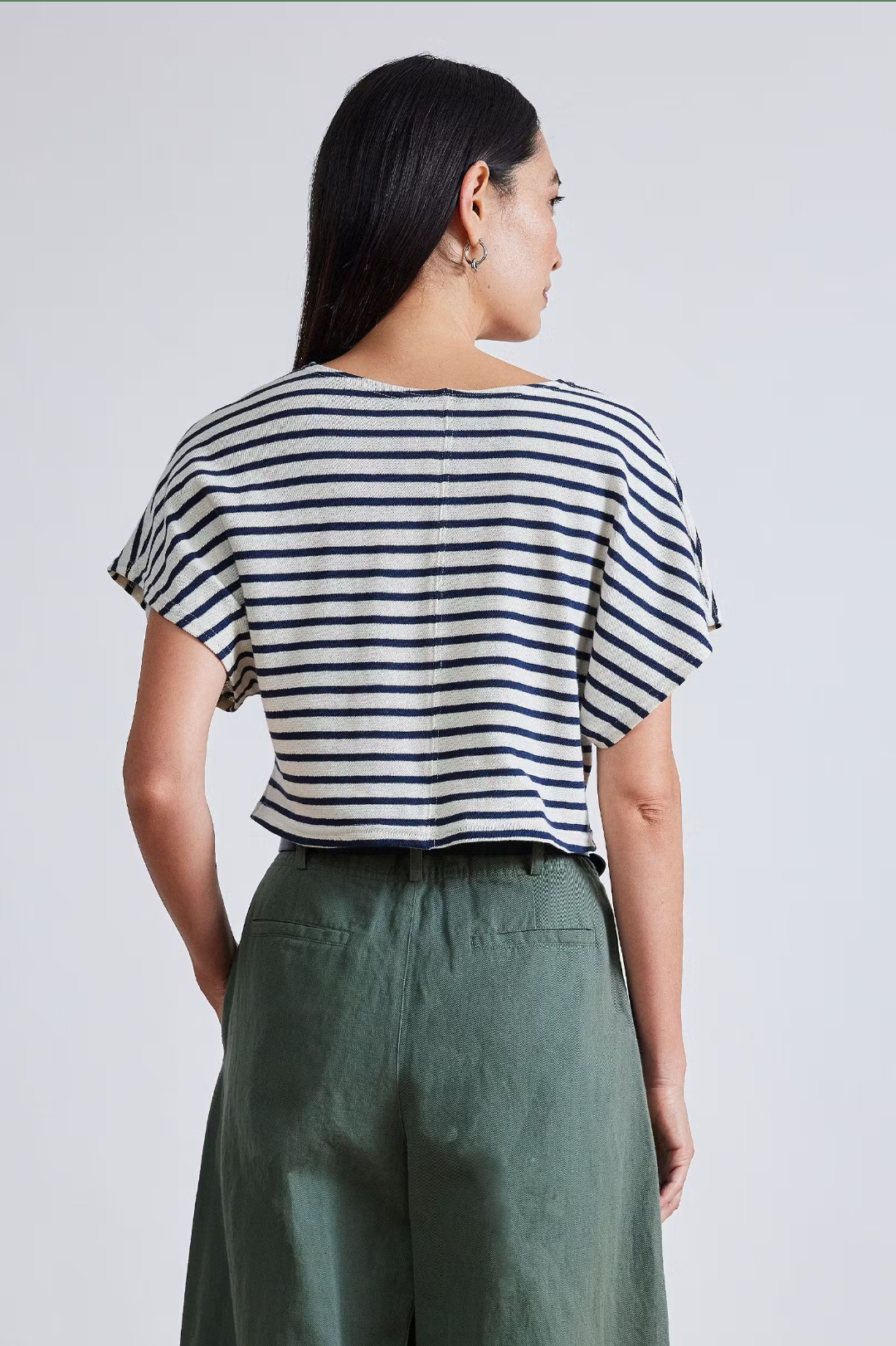 Luju Crop Tee, Navy & Cream Stripe