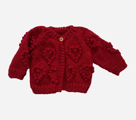 Kid's Heart Popcorn Cardigan, Red