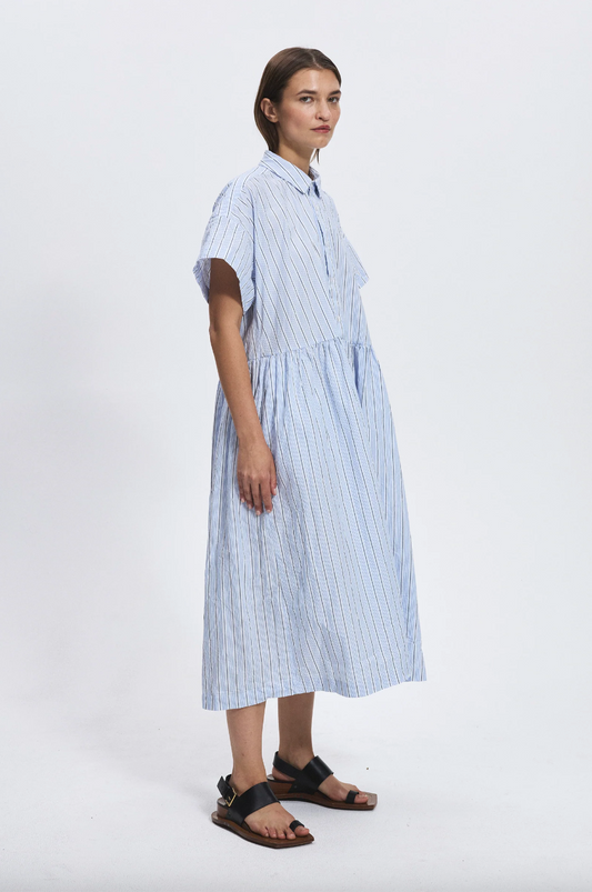 Haruko Dress, Blue/Black Stripe