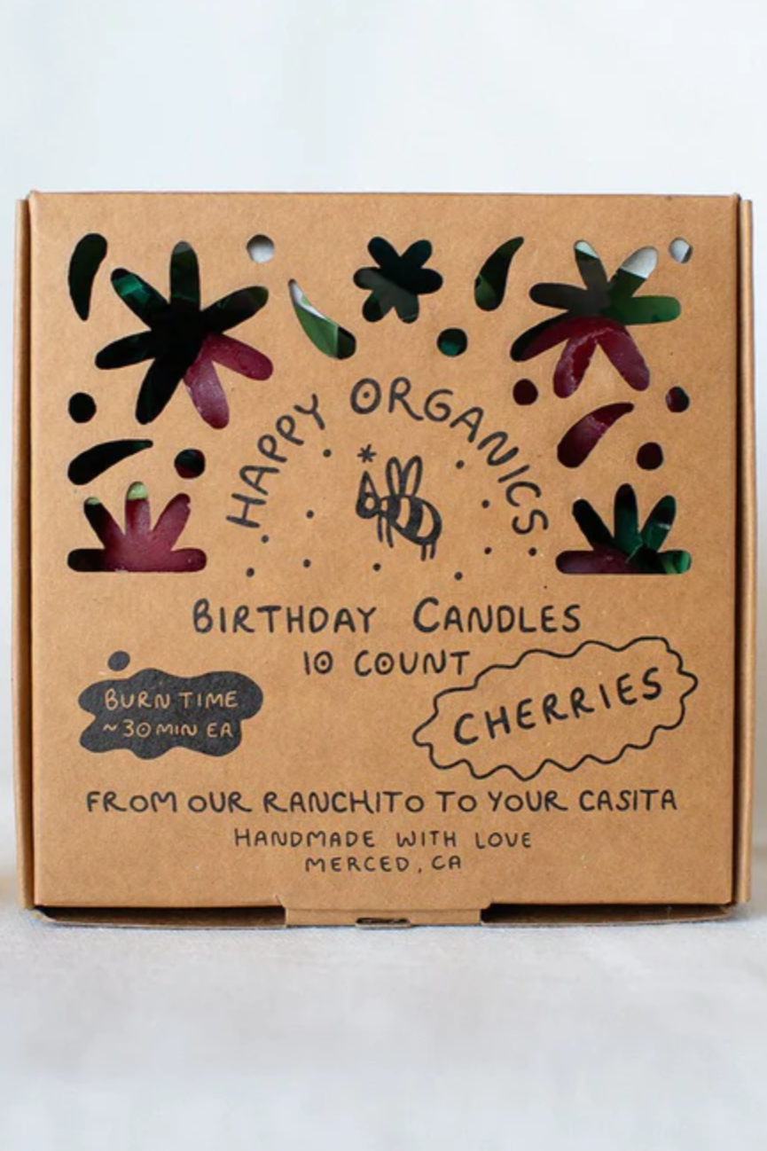 Beeswax Cherry Birthday Candles, Set of 10