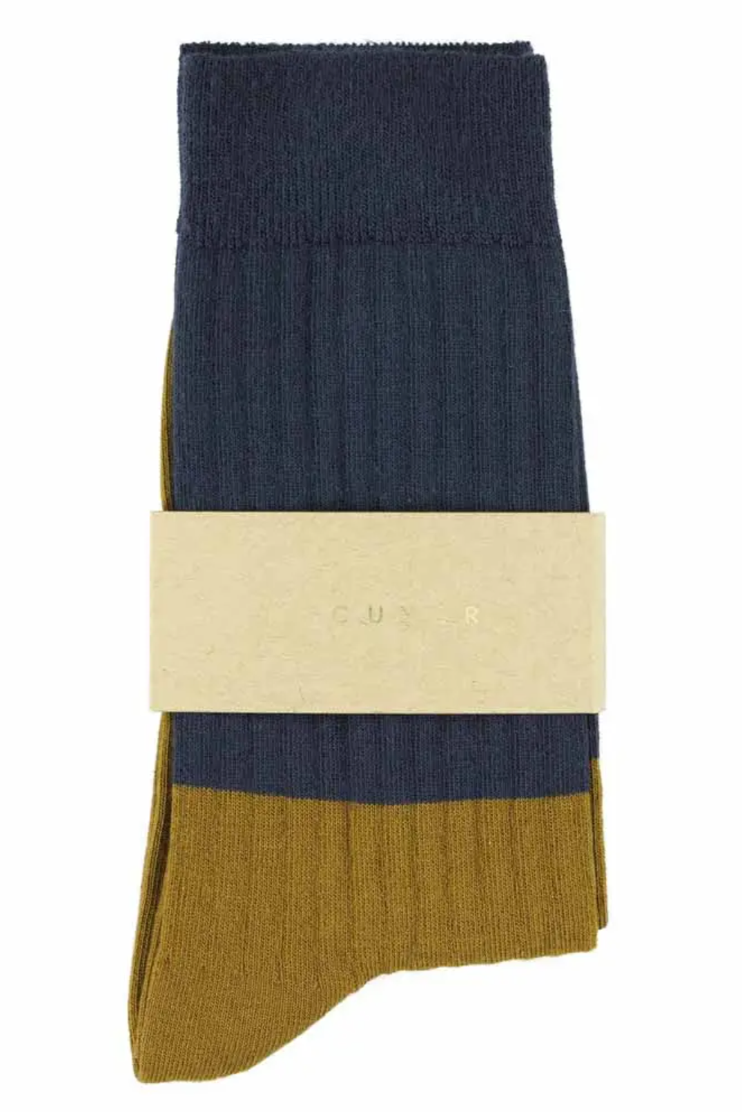 Women's Block Socks, Navy/Cumin