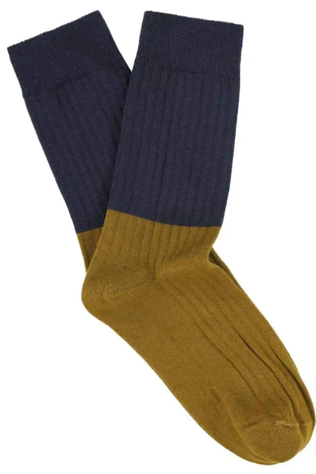 Women's Block Socks, Navy/Cumin