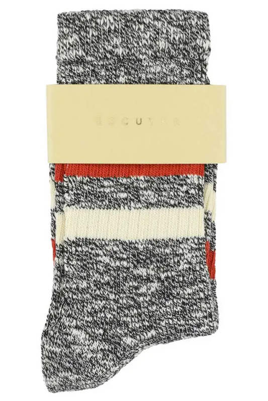 Women's Melange Stripe Socks, Black/Rust/Ecru