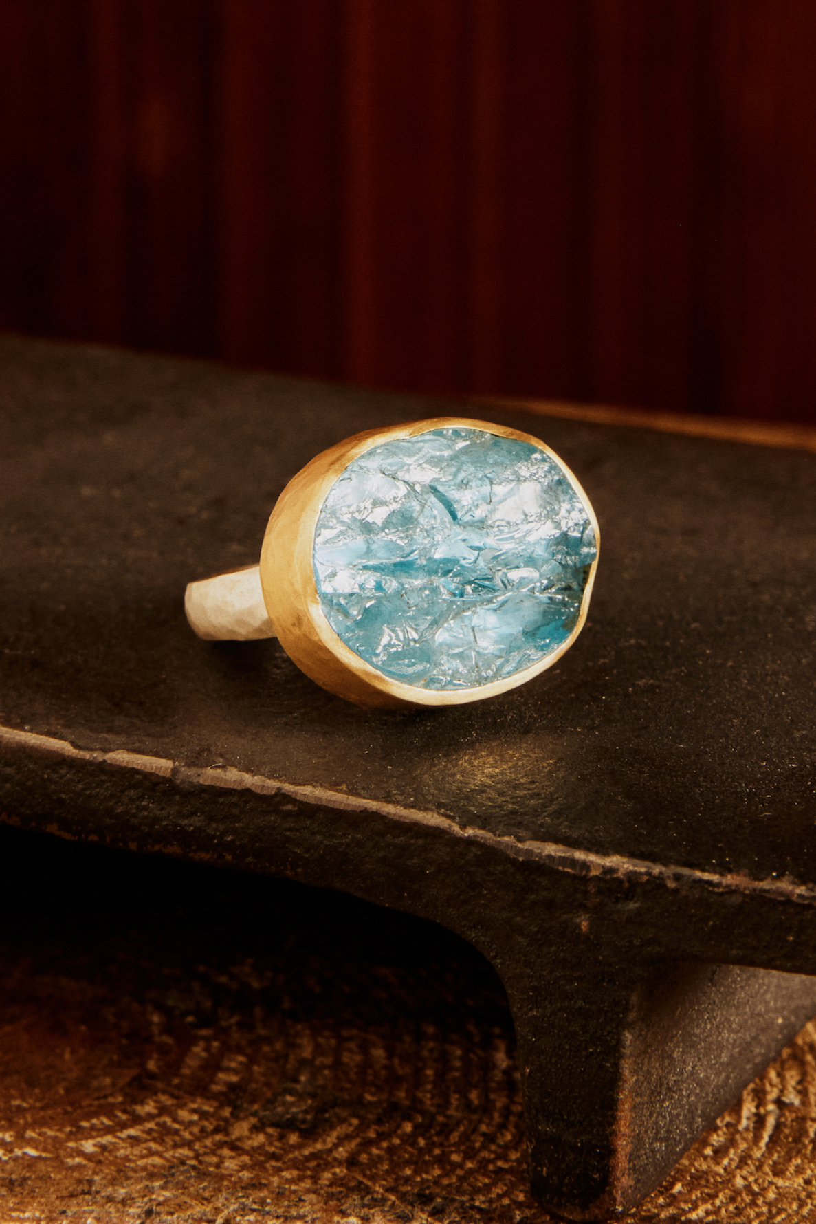 Natural Surface Rough Aquamarine Ring