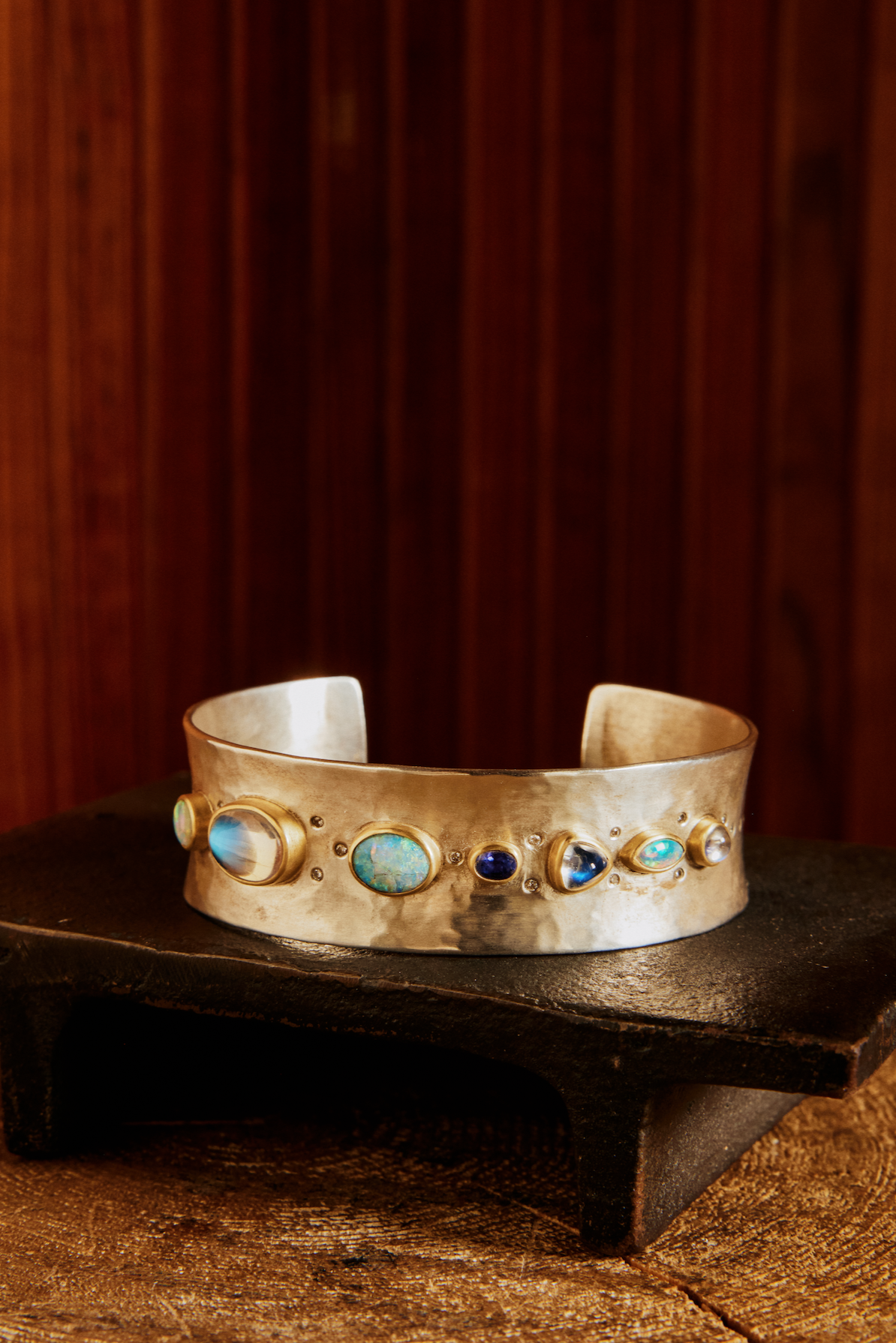 River Cuff with Opal, Moonstone, Tanzanite and Diamonds