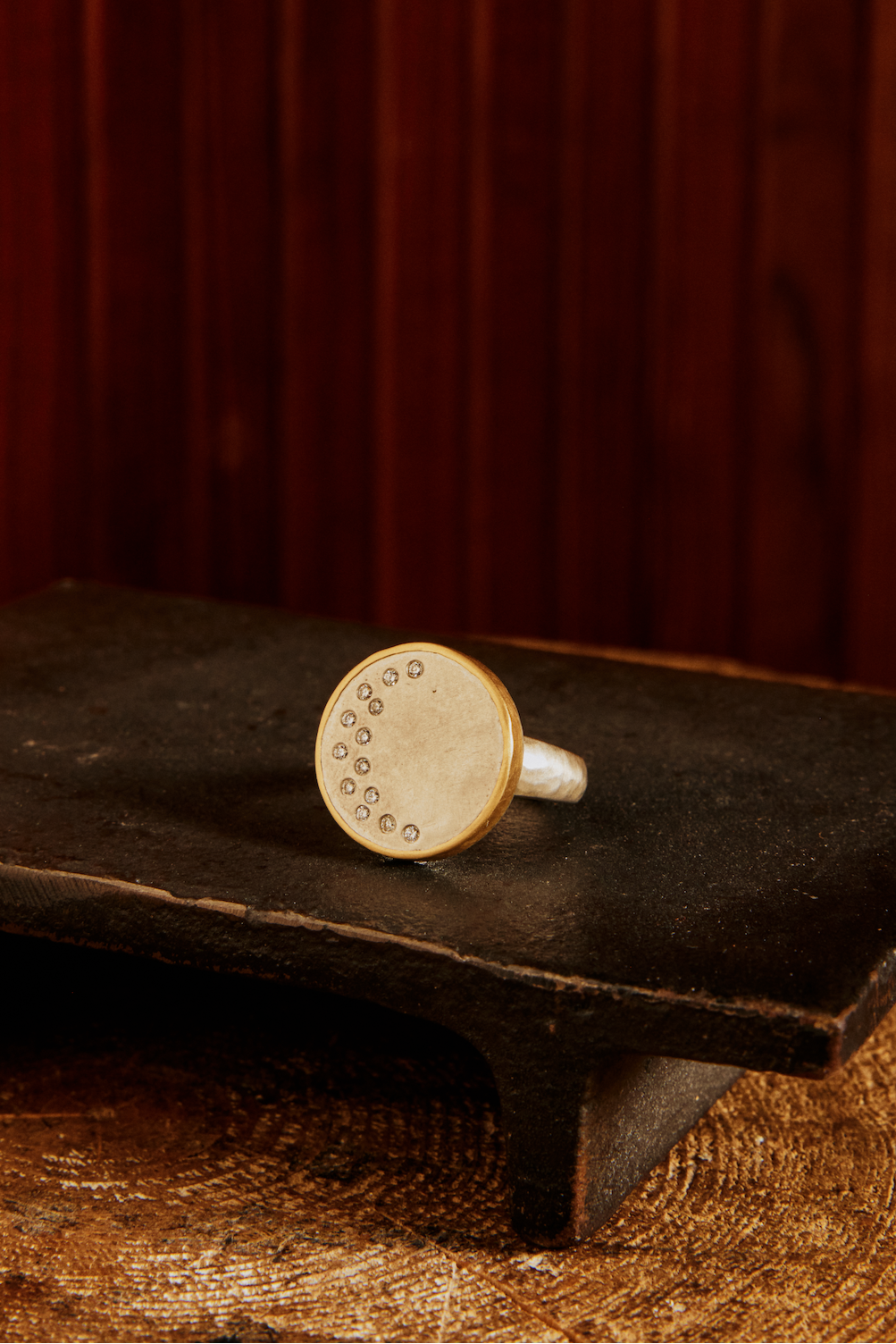 Sterling Silver Crescent Moon Ring with Diamonds