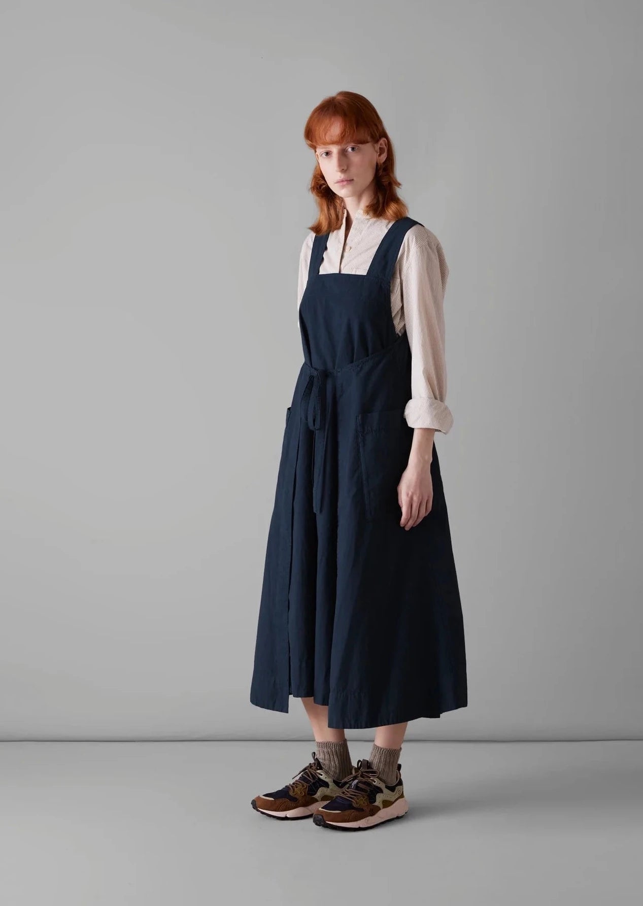 Cotton Linen Poplin Apron Dress, Liquorice