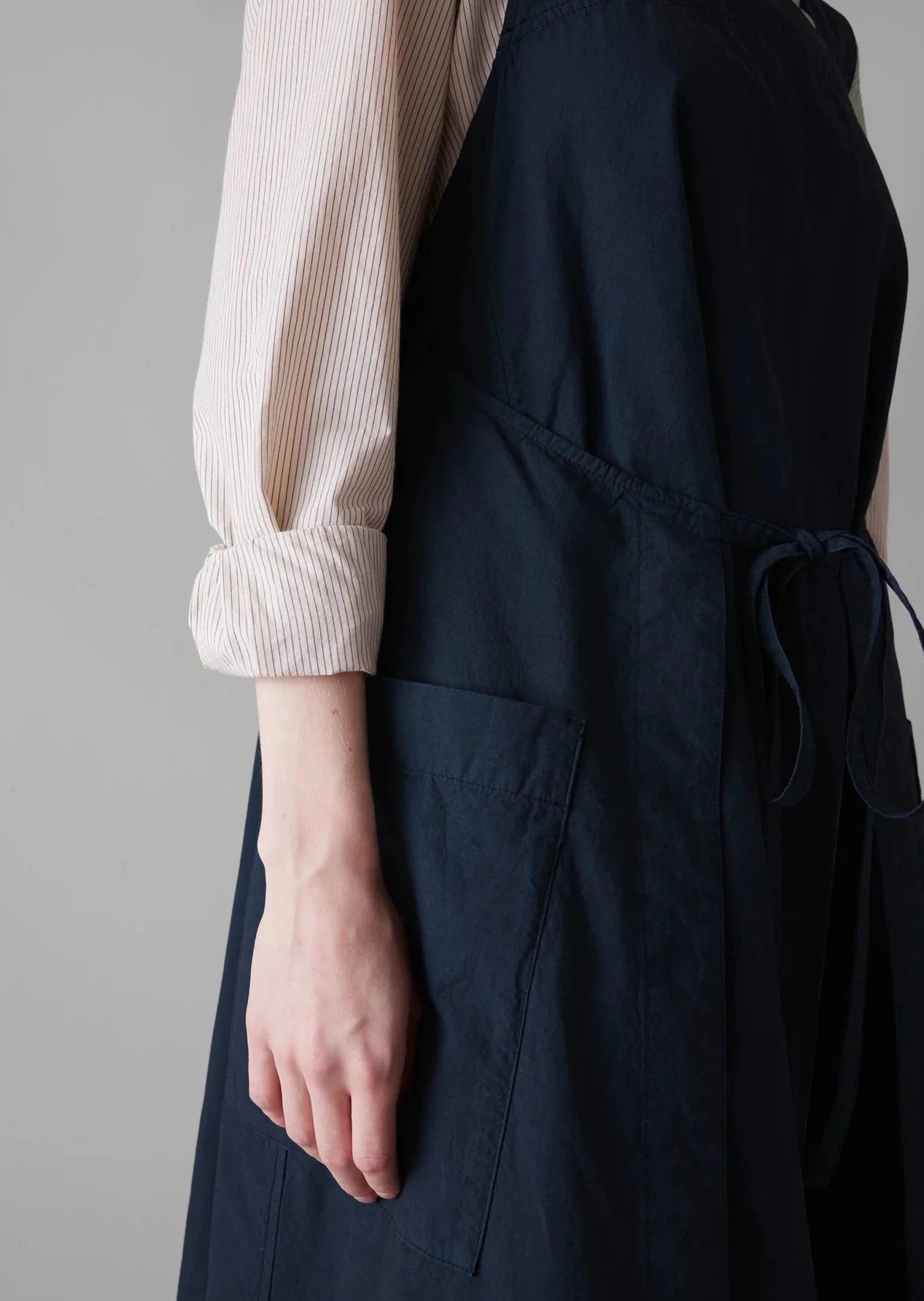 Cotton Linen Poplin Apron Dress, Liquorice