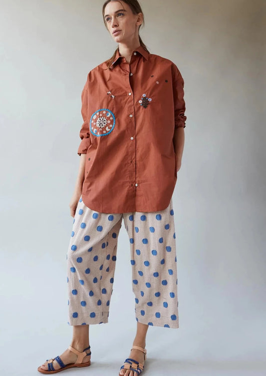 Francine Shirt with Storybook Embroidery, Terra Cotta Poplin