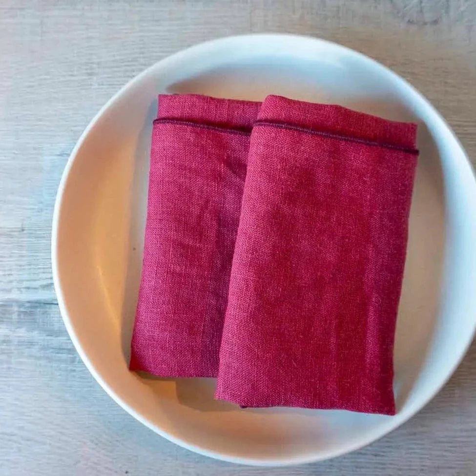 100% Linen Christmas Red Cloth Dinner Napkins, Set of 2