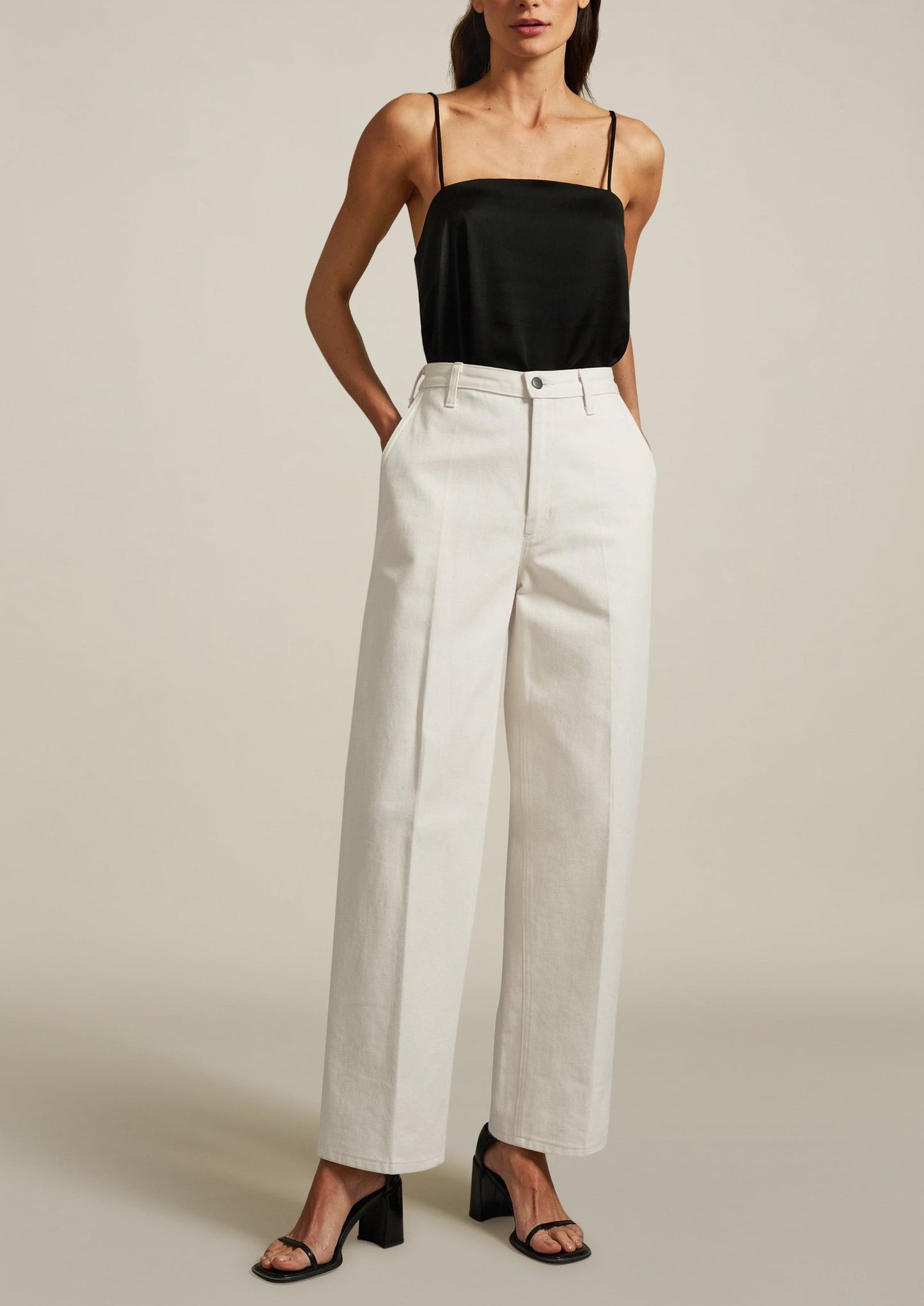 Wide Leg Column Jeans, Ecru