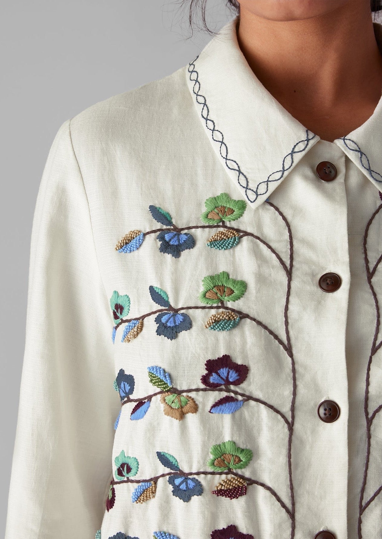 Trailing Flower Hand Embroidered Shirt, Ecru – SOTE | Spirit of the Earth