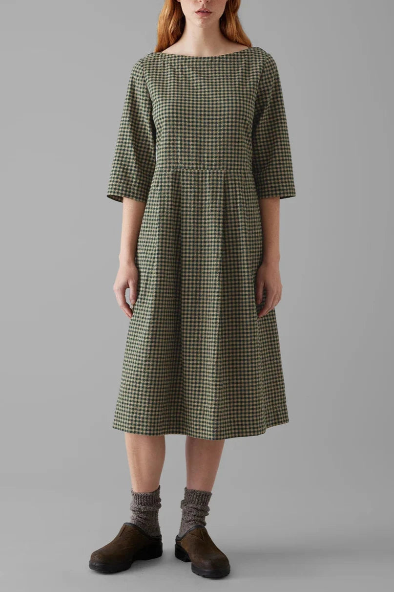 Franca Cotton Gingham Dress, Olive Green