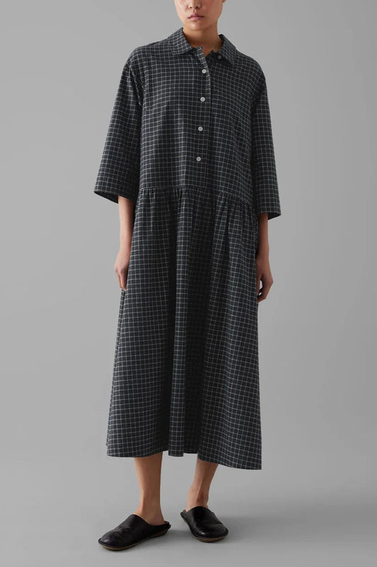 Graph Check Cotton Cashmere Shirt Dress, Slate