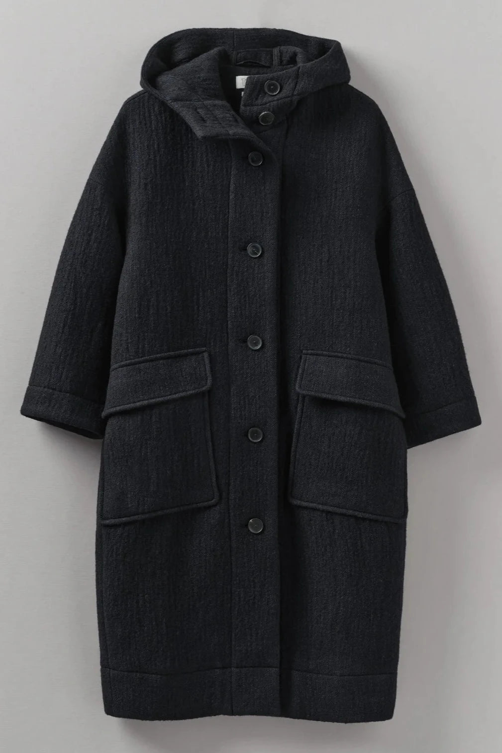 Navy Wool Hooded Coat, Dark Navy