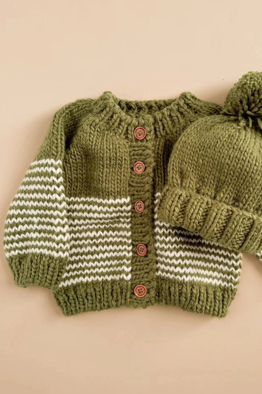 Kid's Stripe Cardigan, Moss/Cream