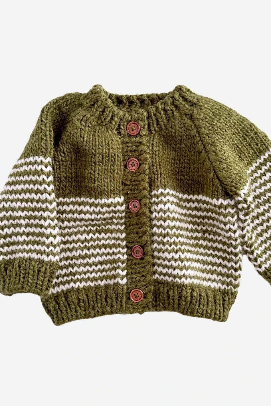 Kid's Stripe Cardigan, Moss/Cream