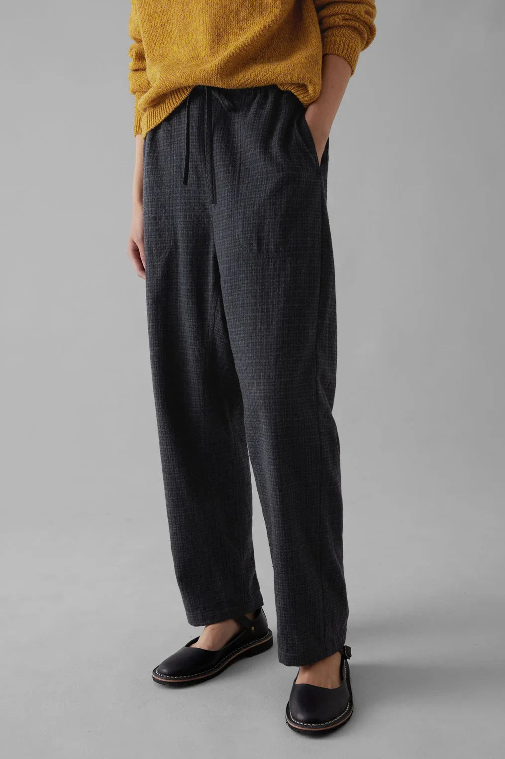 Suki Wool Cotton Seersucker Check Trousers, Carbon