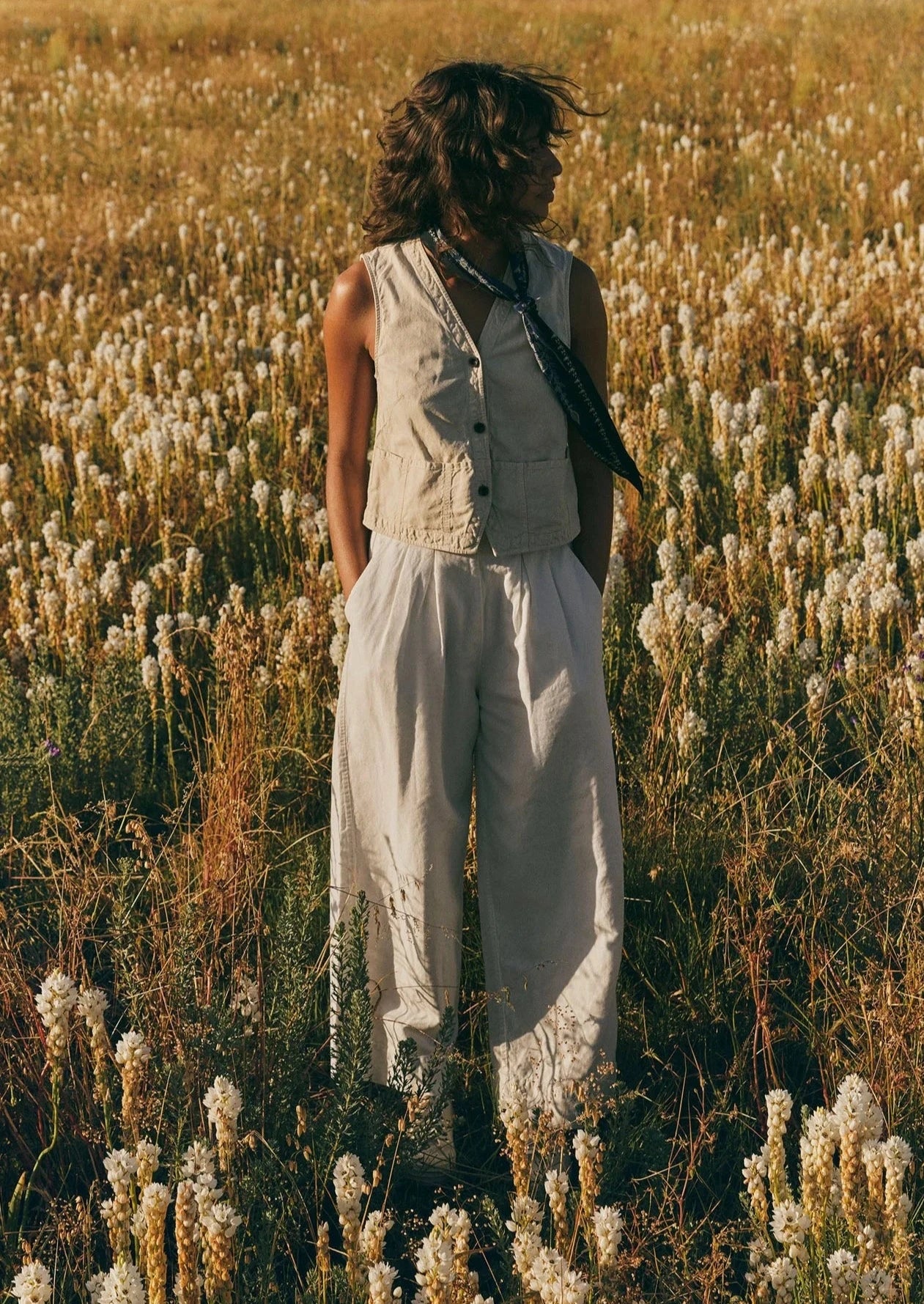 Cotton Linen Canvas Waistcoat Top, Wood Ash