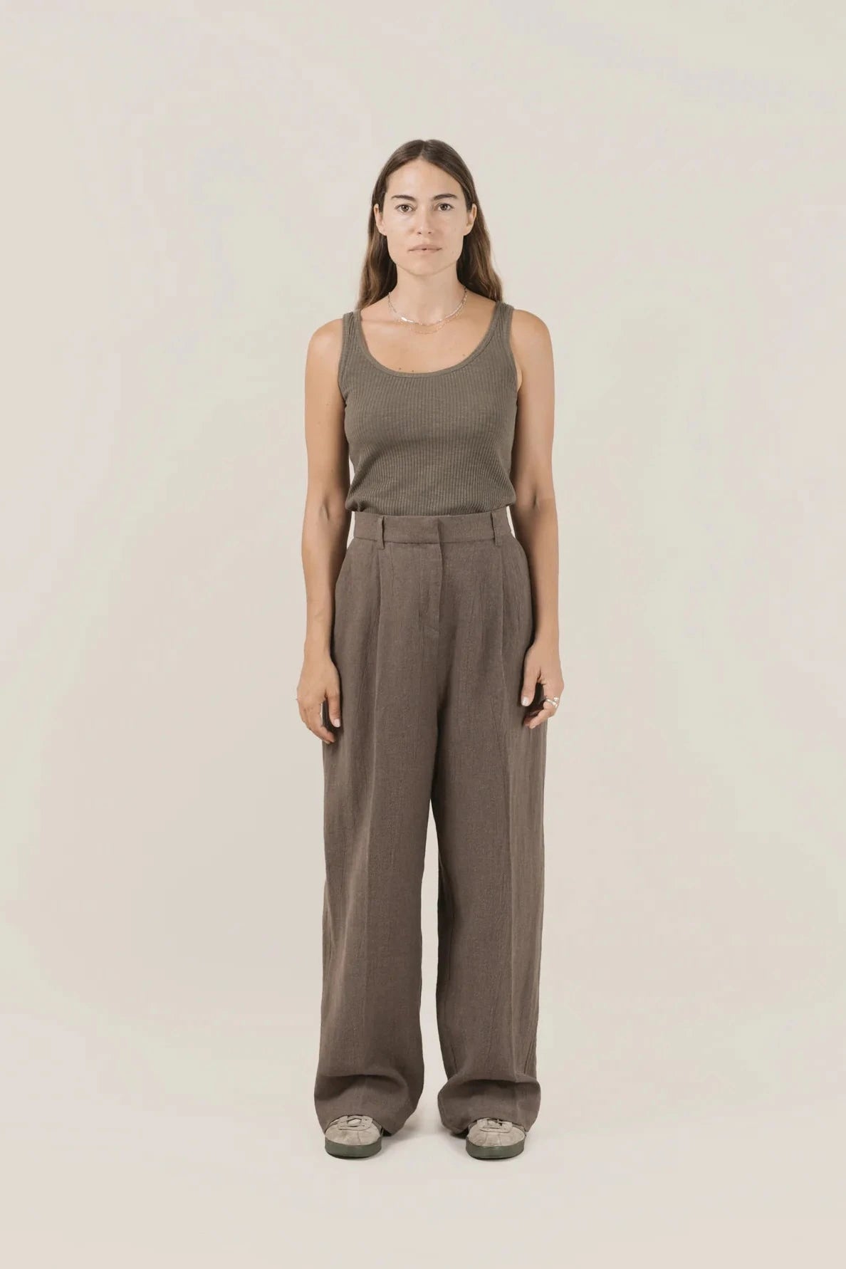 Wide Leg Tailored Trouser, Charcoal