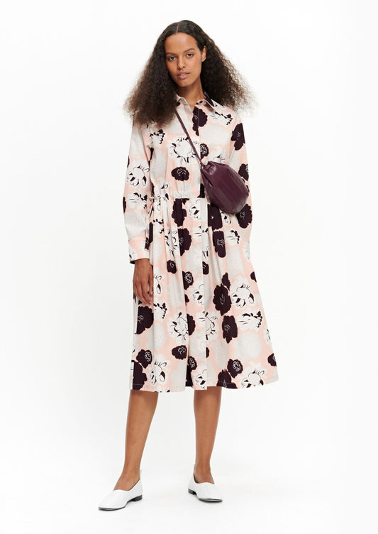 Marimekko Summer Shirt Dress with Peach, White and Burgundy Floral Pattern