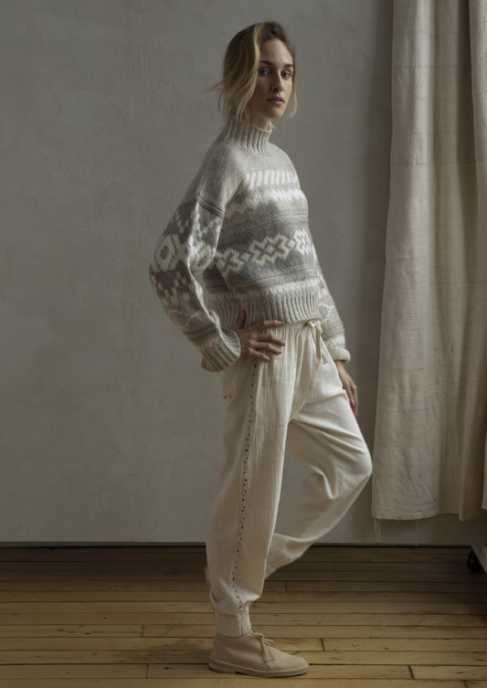 Nadia Sweater, Cream/Grey