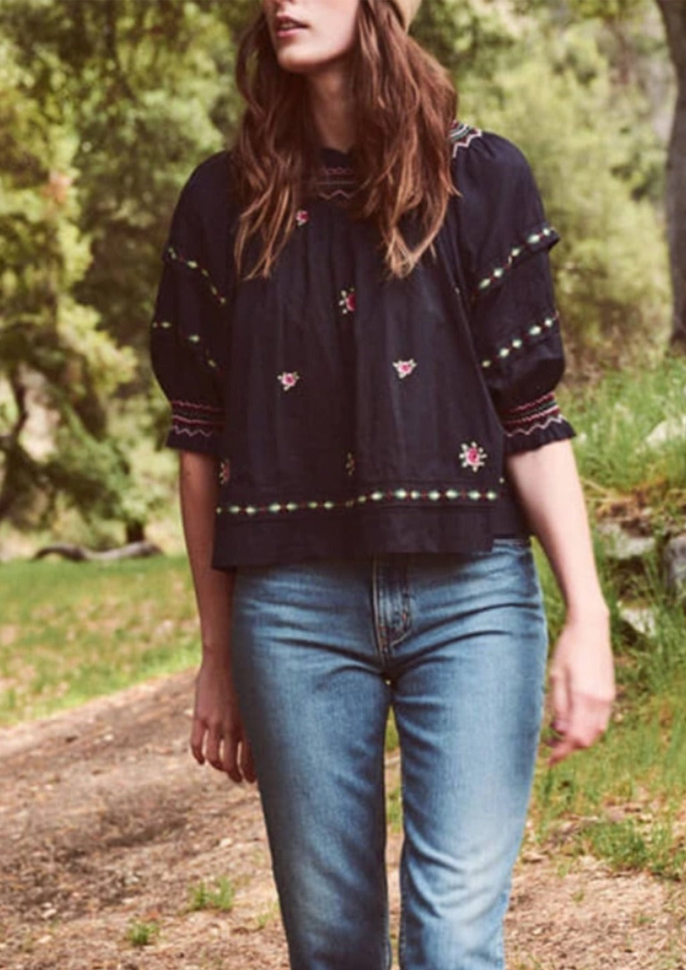 The Folklore Top, Dark Navy/Rose