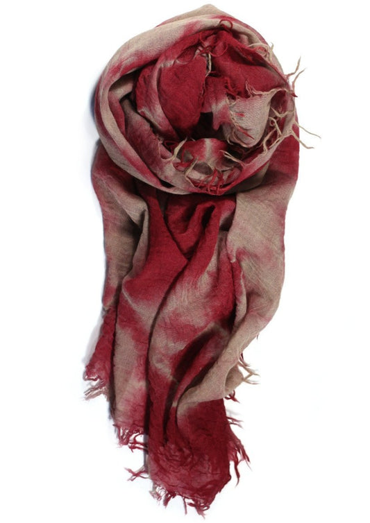 Raw Fringed Scarf, Wine/Sand