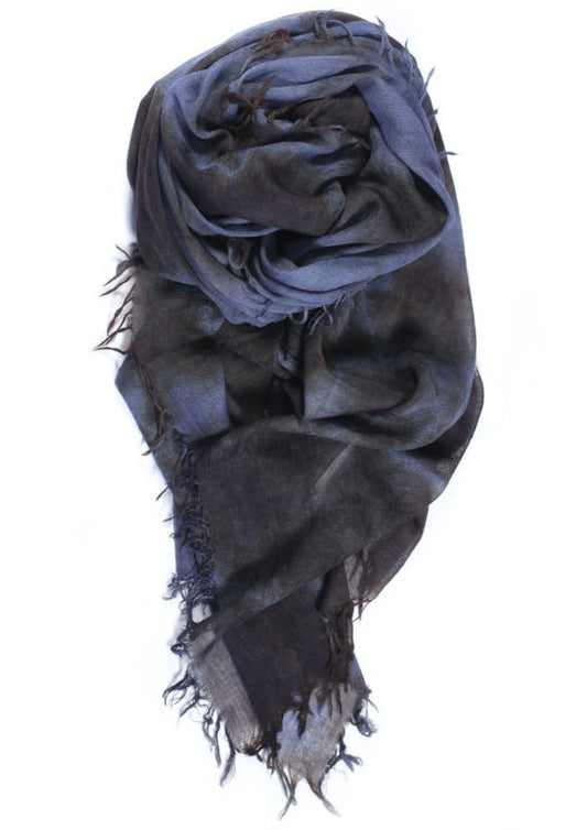 Raw Fringed Scarf, Ebony/ Blue