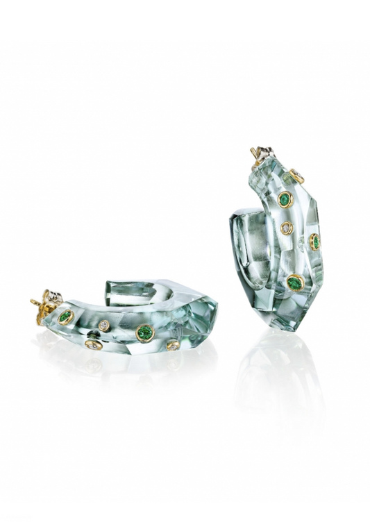 Green Amethyst Facet Hoops