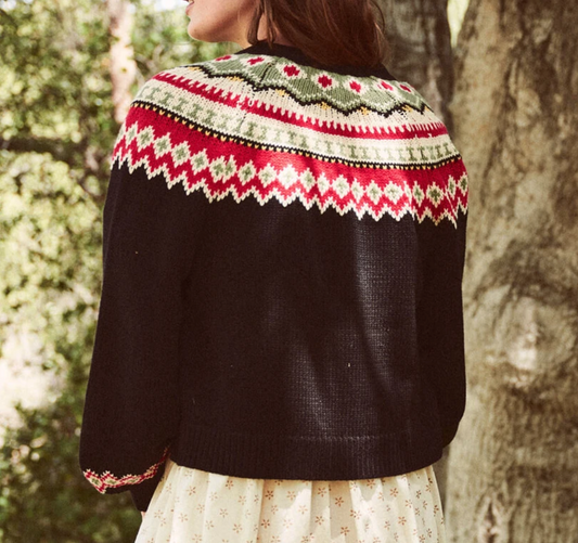 The Holiday Fair Isle Sophmore Cardigan, Black