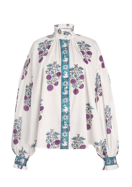 Poet Blouse, White  & Purple