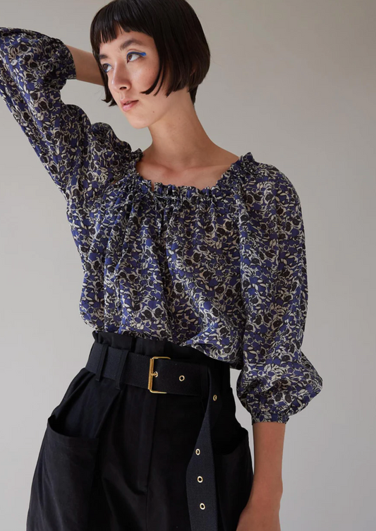 Emma Top, Cobalt Floral Bouncy Cupro