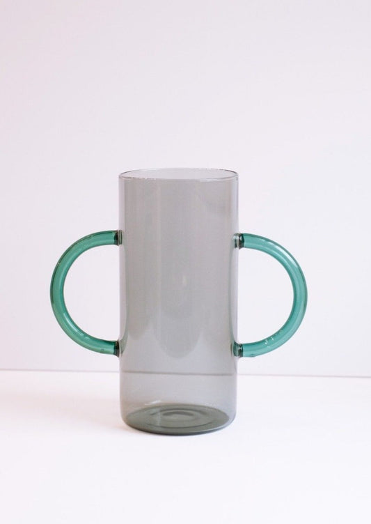 Handle Vase, Smoke with Teal Handles