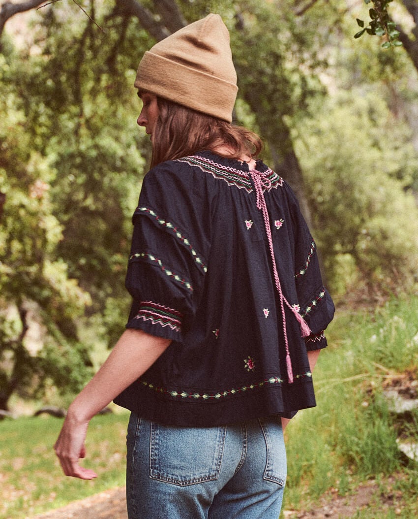 The Folklore Top, Dark Navy/Rose